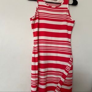 Orange and white striped bodycon dress